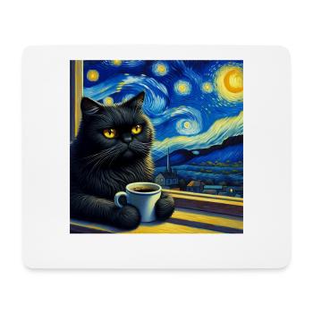 Schwarze Katze Starry Night - Mousepad (Querformat) - Weiß - Vorne