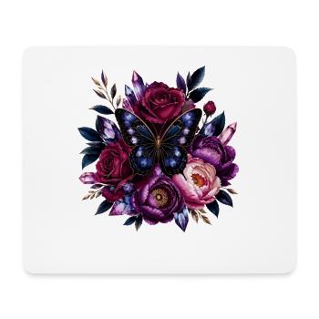 Fleurs violettes et papillon bleu - Tapis de souris (format paysage) - blanc - Devant