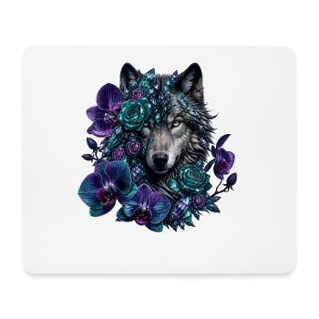 Wolfskopf im Blütenkranz - Mousepad (Querformat) - Weiß - Vorne
