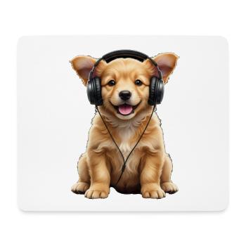 Kopfhörer-Puppy - Mousepad (Querformat) - Weiß - Vorne
