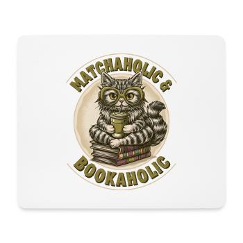 Retro Matcha Cat & Books T-Shirt Gift - Mouse Pad (horizontal) - white - Front