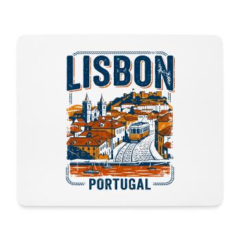 Lisbon Portugal Street Scene With Yellow Tram - Mousepad (Querformat) - Weiß - Vorne