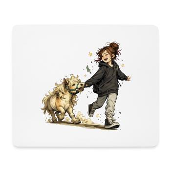 Mehr Lachen. Mehr Pony. – Freundschaft und Pferde - Mousepad (Querformat) - Weiß - Vorne