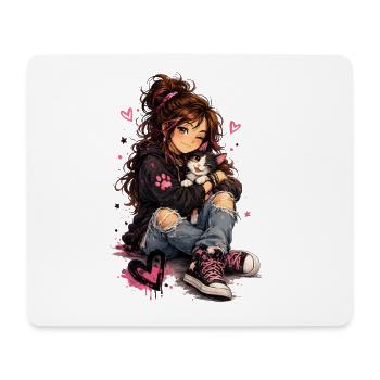 Cat and girl – friendship to cuddle - Mouse Pad (horizontal) - white - Front
