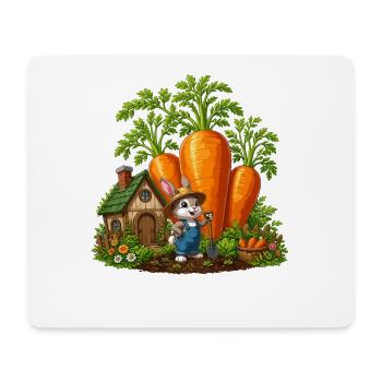 Un lapin riche en carottes dans le jardin - Tapis de souris (format paysage) - blanc - Devant