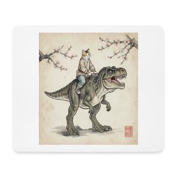 Katze mit Dino Kirschblüten Japan japanische Kunst - Mousepad (Querformat) - Weiß - Vorne