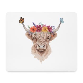 Couronne de fleurs Illustration du bétail Highland - Tapis de souris (format paysage) - blanc - Devant