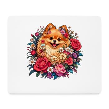 Couronne de fleurs Pom Pom Dog - Tapis de souris (format paysage) - blanc - Devant
