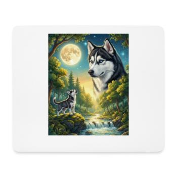 Hurlant vers le Mème de la Lune Siberian Husky - Tapis de souris (format paysage) - blanc - Devant