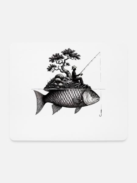 Fischer angelt ein riesen Fisch am Baum Fische - Mousepad (Querformat) - Weiß