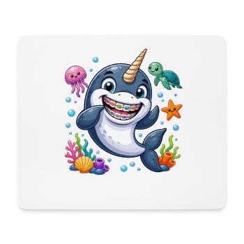 Narwal mit Zahnspange unter Wasser - Mousepad (Querformat) - Weiß - Vorne