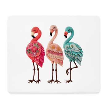 Handgefertigtes Flamingo-Trio in lebendigen Posen - Mousepad (Querformat) - Weiß - Vorne