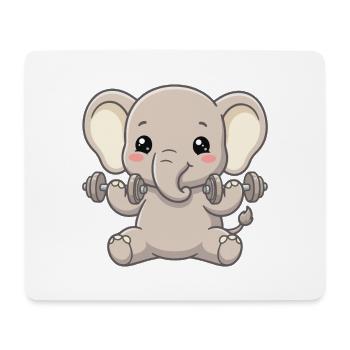 Baby Elephant with Dumbbells Fitness Gym Motif - Mouse Pad (horizontal) - white - Front