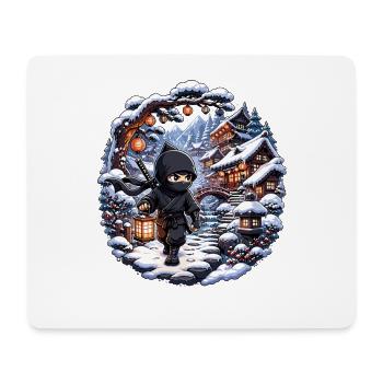 Winter ninja in snowy village - Mouse Pad (horizontal) - white - Front