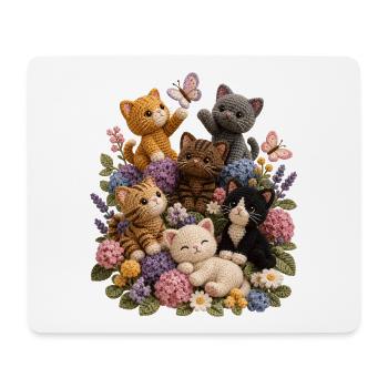 Crochet Cats in Floral Garden - Mouse Pad (horizontal) - white - Front
