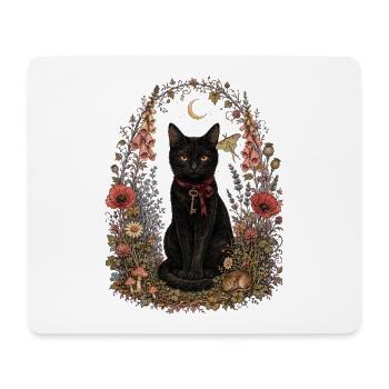 Black Cat in Floral  - Mouse Pad (horizontal) - white - Front