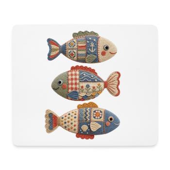 Patchwork Crochet Fish Trio - Mouse Pad (horizontal) - white - Front
