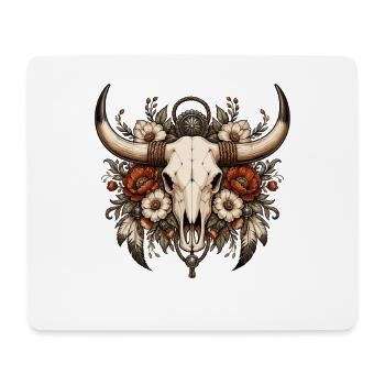 Bison Skull with Flower Wreath - Mouse Pad (horizontal) - white - Front