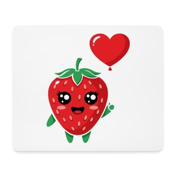 Fraise câline avec ballon en forme de cœur - Tapis de souris (format paysage) - blanc - Devant