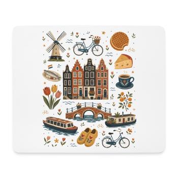 Niederlande | Grachten, Tulpen & Fahrrad - Mousepad (Querformat) - Weiß - Vorne