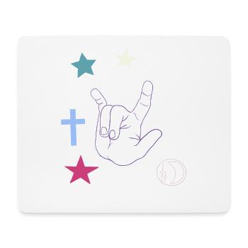 Hand signal with cross, stars and moon - Mouse Pad (horizontal) - white - Front