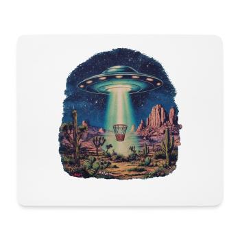 Disc Golf Korb UFO Wüste Retro Vintage Sci-Fi Moti - Mousepad (Querformat) - Weiß - Vorne
