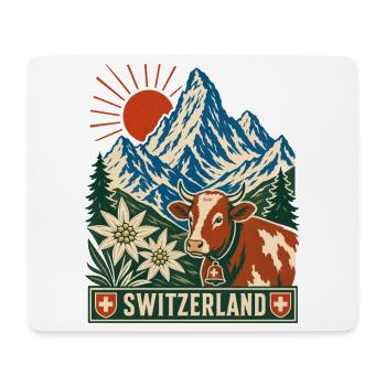 Schweizer Bergkuh im Sonnenaufgang - Mousepad (Querformat) - Weiß - Vorne