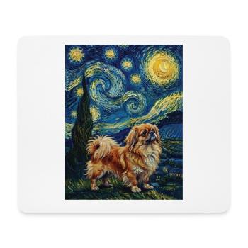 Nuit étoilée pékinoise - Chien Peke Maman Papa Chien de Compagnie - Tapis de souris (format paysage) - blanc - Devant