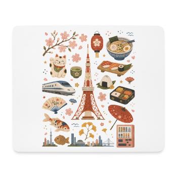 Tokyo | Sakura, Ramen & Grande Ville - Tapis de souris (format paysage) - blanc - Devant