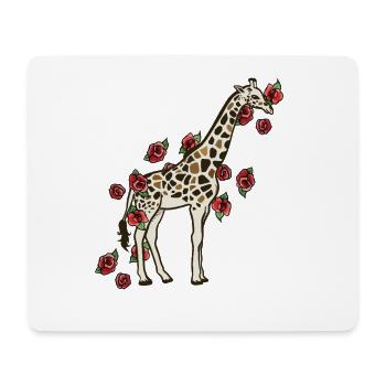 Giraffe in Bloom with Roses - Mouse Pad (horizontal) - white - Front