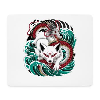 Japanese Kitsune Fox And Dragon In - Mouse Pad (horizontal) - white - Front