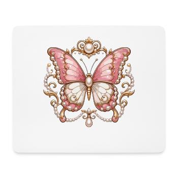 Rosé butterfly with pearl frame - Mouse Pad (horizontal) - white - Front