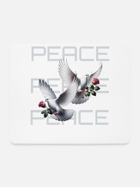 Friedentauben mit Rosenbändern - Mousepad (Querformat) - Weiß