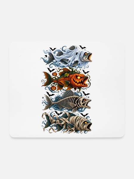 Halloween Trout Fish Ghost Pumpkin Skeleton - Mousepad (Querformat) - Weiß