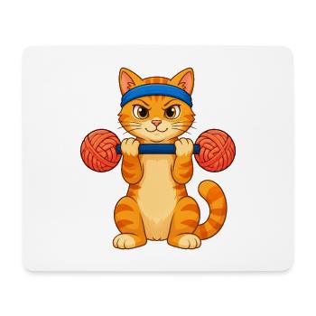 Orangefarbene getigerte Katze hebt eine Wollhantel hoch - Mousepad (Querformat) - Weiß - Vorne