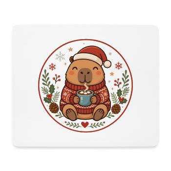 Capybara im Weihnachtspullover und Kakao  - Mousepad (Querformat) - Weiß - Vorne