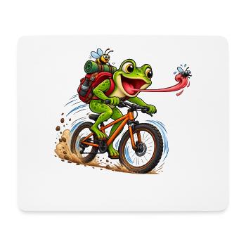 Funny Frog Riding Bicycle Cartoon - Mousepad (Querformat) - Weiß - Vorne