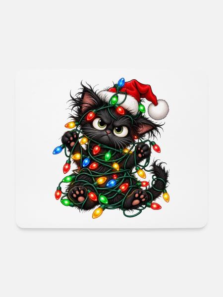 Weihnachten Katze Geschenkidee Lichterkette - Mousepad (Querformat) - Weiß