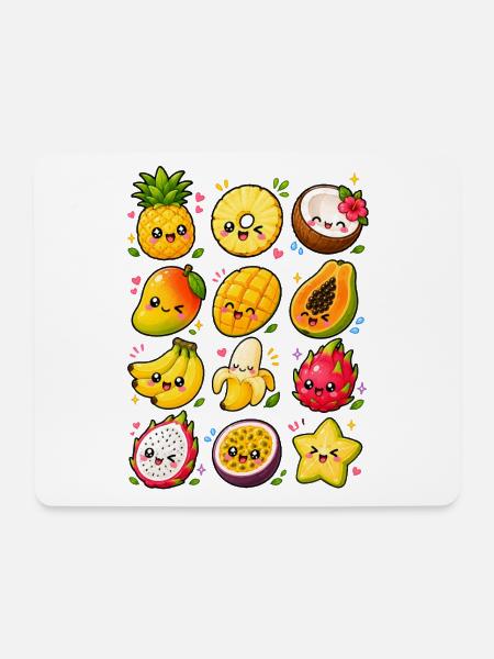 Kawaii Tropenfrüchte | Exotisches Obst - Mousepad (Querformat) - Weiß