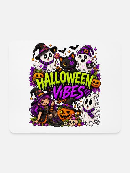Happy Halloween Vibes gruselig Geister Katze - Mousepad (Querformat) - Weiß