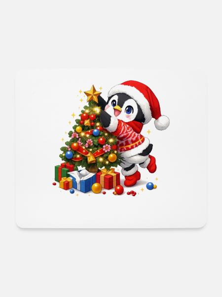 Niedlicher Pinguin Weihnachtsmann-hut - Mousepad (Querformat) - Weiß