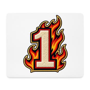 Zahl 1 im Flammen Patch-Look  - Mousepad (Querformat) - Weiß - Vorne