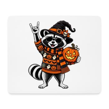 Halloween Waschbär mit Hexenhut & Kürbis - Mousepad (Querformat) - Weiß - Vorne