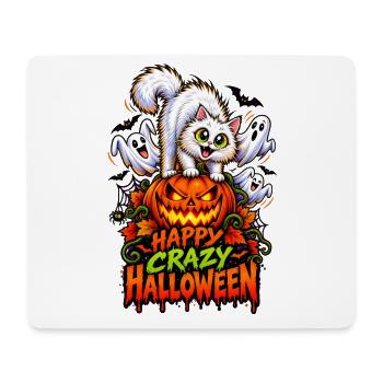 Happy Crazy Halloween Cat – Spooky Pumpkin  - Mousepad (Querformat) - Weiß - Vorne