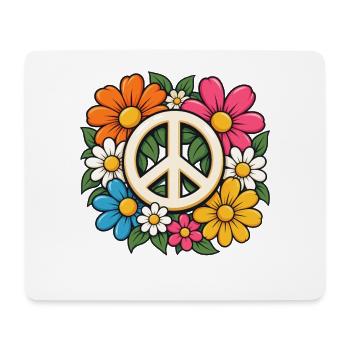 Peace Zeichen Blumen – Flower Power Hippie - Mousepad (Querformat) - Weiß - Vorne