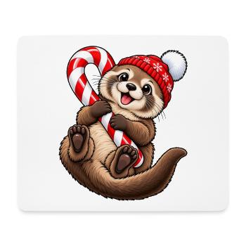 Süßer Otter mit Wintermütze & Zuckerstange - Mousepad (Querformat) - Weiß - Vorne