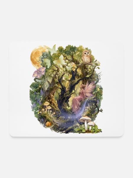 Mondlicht-Fee im Waldtraum - Mousepad (Querformat) - Weiß