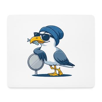 Coole Möwe mit Sonnenbrille und Fisch - Mousepad (Querformat) - Weiß - Vorne