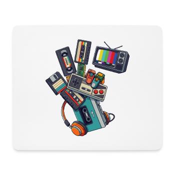 80er 90er Retro Technik & Gaming - Mousepad (Querformat) - Weiß - Vorne