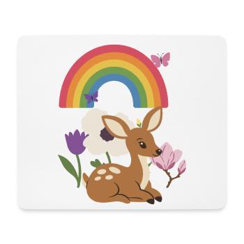 Pflanzenliebhaber · Mohn · Rehkitz · Blumenstrauß - Mousepad (Querformat) - Weiß - Vorne